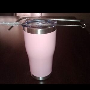 NWOT Pink Tumbler Cup with stainless steel straw and cleaning straw brush